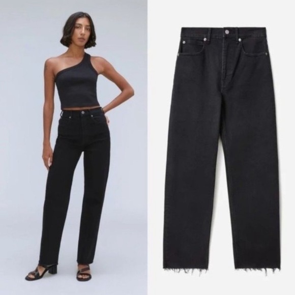 Everlane The Way High Waisted Jean Raw Hem Straight Wide Leg, NWT - Picture 1 of 15